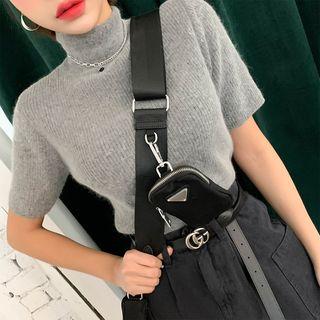 High-neck Short-sleeve Furry Sweater