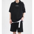 Elbow-sleeve Lettering T-shirt / Wide Leg Shorts