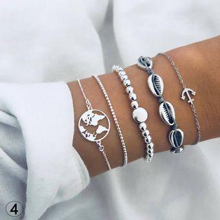 Set Of 4: Alloy Shell / World Map Bracelet (assorted Designs)