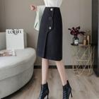 Buttoned High-waist Straight-fit Skirt