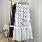 Dotted Lace Panel Midi A-line Skirt
