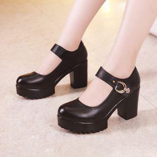Rhinestone Buckle Platform Chunky Heel Mary Janes