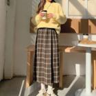 Plain Sweater / Plaid Midi Fitted Skirt