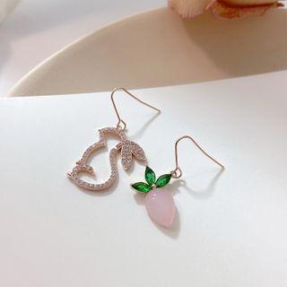 Non-matching Rhinestone Rabbit & Radish Dangle Earring As Shown In Figure - One Size