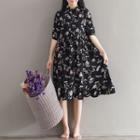 Short-sleeve Floral Print Midi A-line Shirtdress