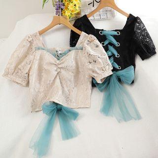 Lace Bow Accent Short-sleeve Top