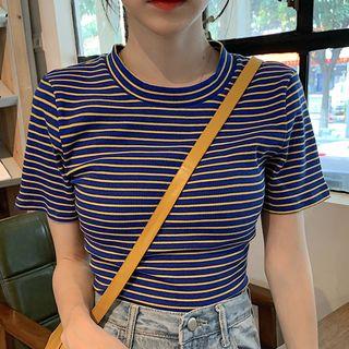 Short-sleeve Tie-back Striped Top