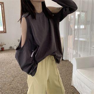 Long-sleeve Cold Shoulder T-shirt / Wide-leg Sweatpants