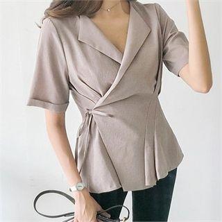 Cuff-sleeve Surplice-wrap Blouse
