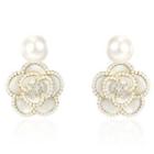 Flower Faux Pearl Dangle Earring 1 Pair - Silver Stud - Gold - One Size