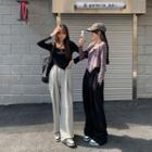 Mock Two-piece Long-sleeve Top / Wide Leg Sweatpants