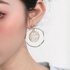Gold Leaf Disc Alloy Hoop Dangle Earring 1 Pair - Gold & White - One Size
