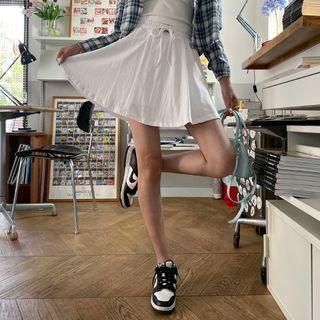 Inset Shorts Drawcord Swing Miniskirt