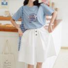 Short-sleeve Print T-shirt / Plain Wide-leg Shorts / Set