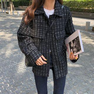 Tweed Button Jacket Plaid - Melange Black - One Size