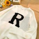 Lettering Oversized Sweater White - One Size