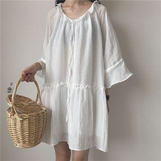 Frill Trim 3/4-sleeve A-line Dress