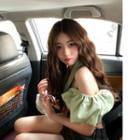 Short-sleeve Halter Neck Blouse Green - One Size