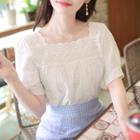Square-neck Puff-sleeve Eyelet-lace Top White - One Size