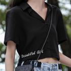 Letter Embroidered Cropped Shirt