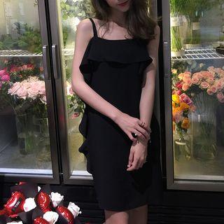 Flounced Spaghetti Strap Midi Chiffon Dress