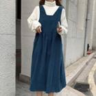 Mock-neck Sweatshirt / Corduroy Midi A-line Pinafore Dress