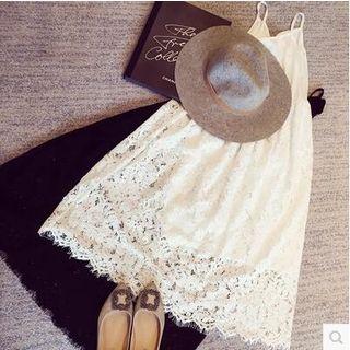Spaghetti Strap Lace Panel A-line Dress