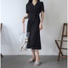 Short-sleeve Heart Printed Midi Dress