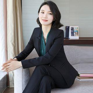 Plain Blazer / V-neck Blouse / Dress Pants / Mini Pencil Skirt / Set