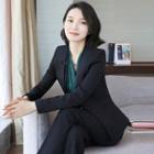 Plain Blazer / V-neck Blouse / Dress Pants / Mini Pencil Skirt / Set