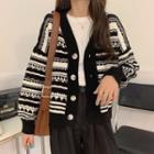 V-neck Striped Button-up Knit Cardigan