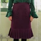 Buttoned Pleated Mermaid Skirt Purple - One Size