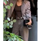 Elbow-sleeve Herringbone Blazer Brown - One Size