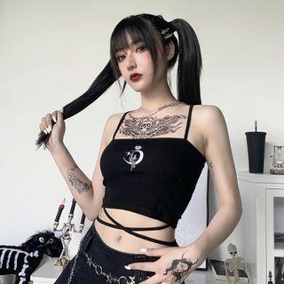 Spaghetti Strap Embroidered Crop Top