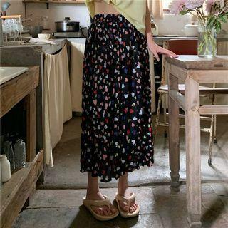 Heart Print Midi A-line Skirt Love Heart - One Size