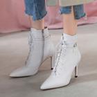 Pointed High Heel Lace Up Short Boots