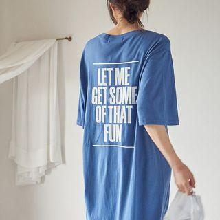 Lettering-back Slit-side T-shirt Dress