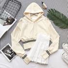 Set: Striped Cropped Hooded Sweatshirt + Plain Pleated Skirt