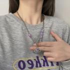 Rhinestone Heart Chain Necklace Purple Rhinestone - Silver - One Size
