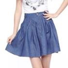 Pleated Denim Skirt