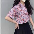 Floral Short Sleeve Blouse As Shown In Figure - One Size