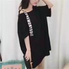 Lettering Strap Elbow Sleeve Long T-shirt