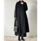 Plain Woolen Long Coat Black - One Size