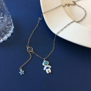 Astronaut Pendant Alloy Choker 1 Pc - Blue & White - One Size