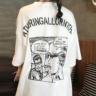 Short-sleeve Print T-shirt / Plaid Baggy Pants