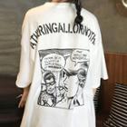 Short-sleeve Print T-shirt / Plaid Baggy Pants