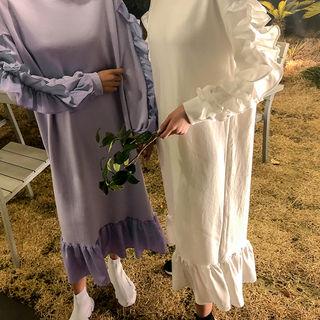 Frill-trim Long Sweatshirt Dress