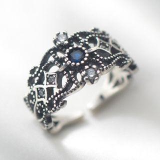 Rhinestone Cutout Sterling Silver Ring Silver - One Size
