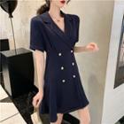 Collared Contrast Stitching Short-sleeve Mini A-line Dress