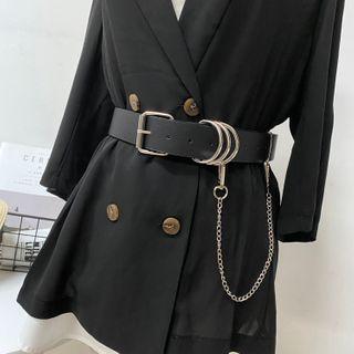 Chain Strap Faux Leather Belt Black - 102cm